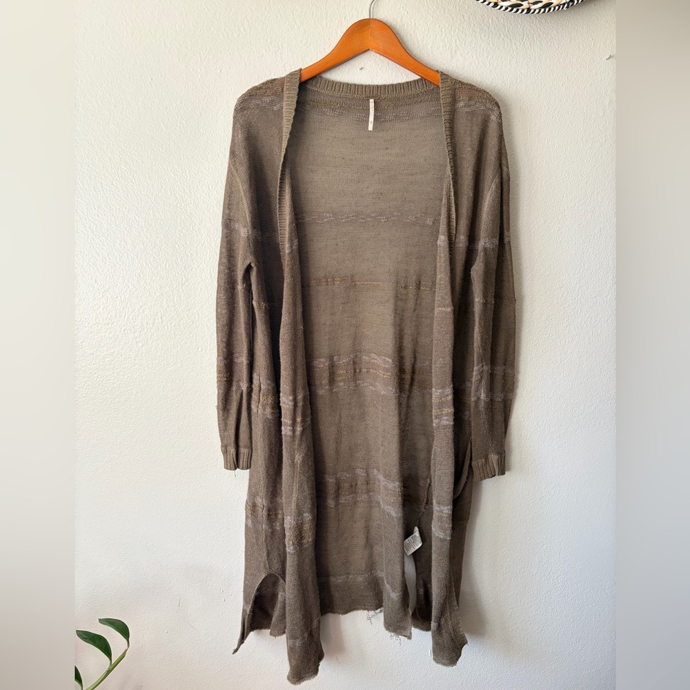 Free People Open Knit Green Brown Duster Cardigan Sweater Women’s Extra Small XS - Picture 2 of 14